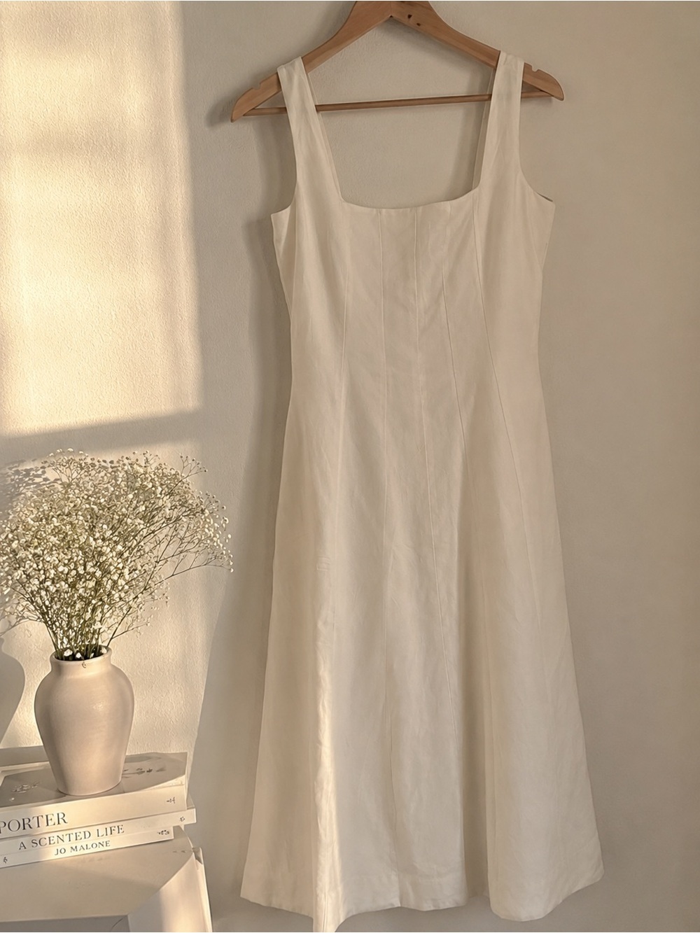 Classic White Linen Midi Dress
